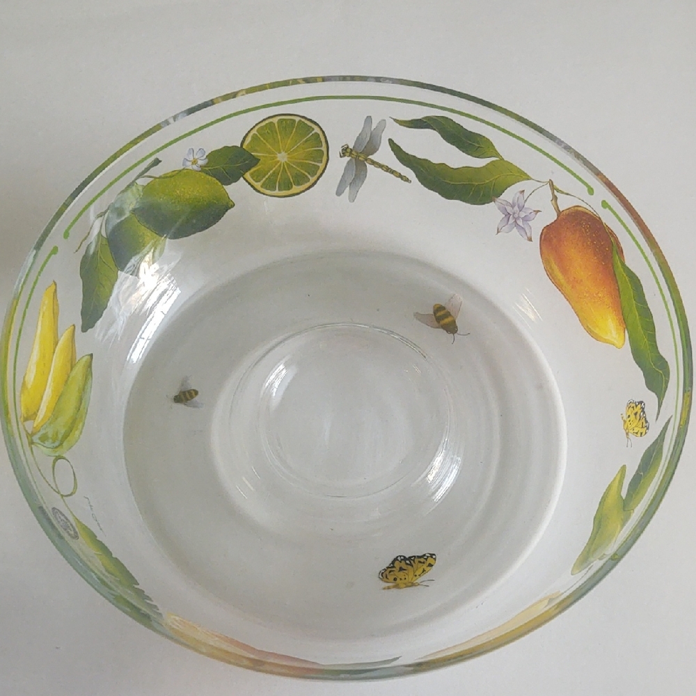 Lynn Chase 11" Hand-Painted Butterfly Fruit Clear Serving Bowl | Vintage
